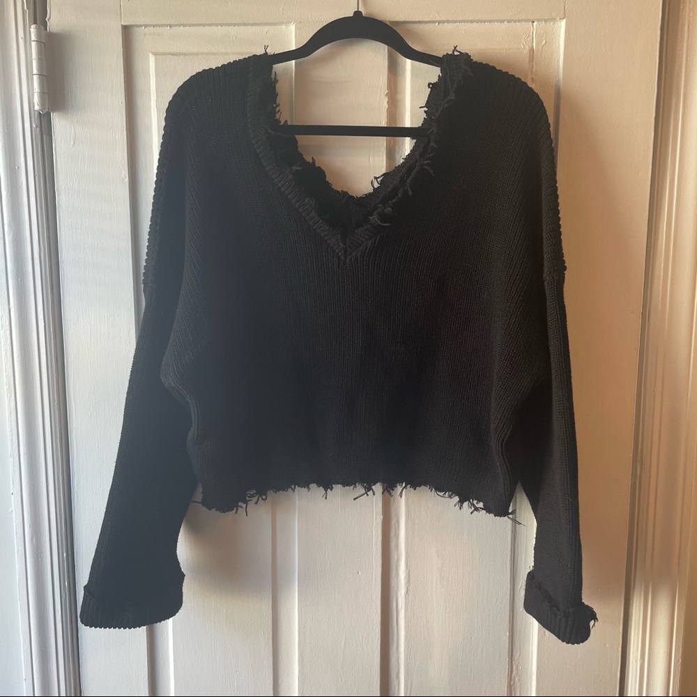 Cropped V-Neck Sweater